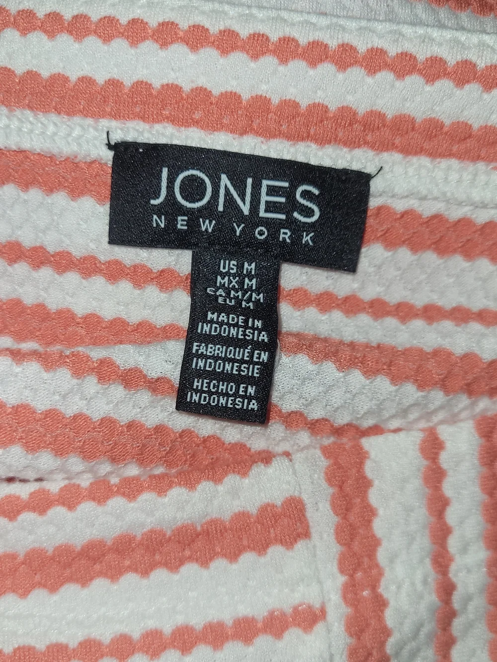 Jones New York Striped Short Dolman Sleeve Tee In Coral and White M - Picture 7 of 7